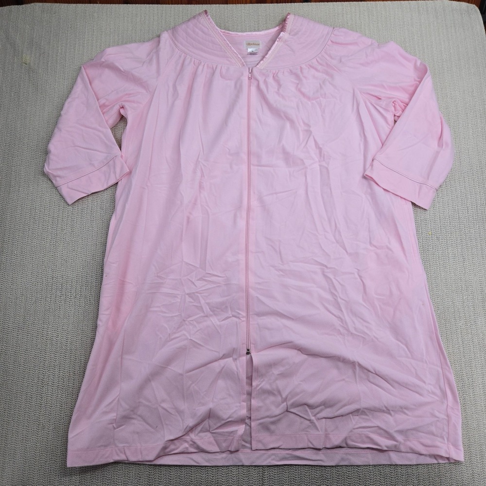 Vintage Barbizon Robe Womens XL Pink Zip Front 3/4 Sleeve Housecoat‎ Sleepwear